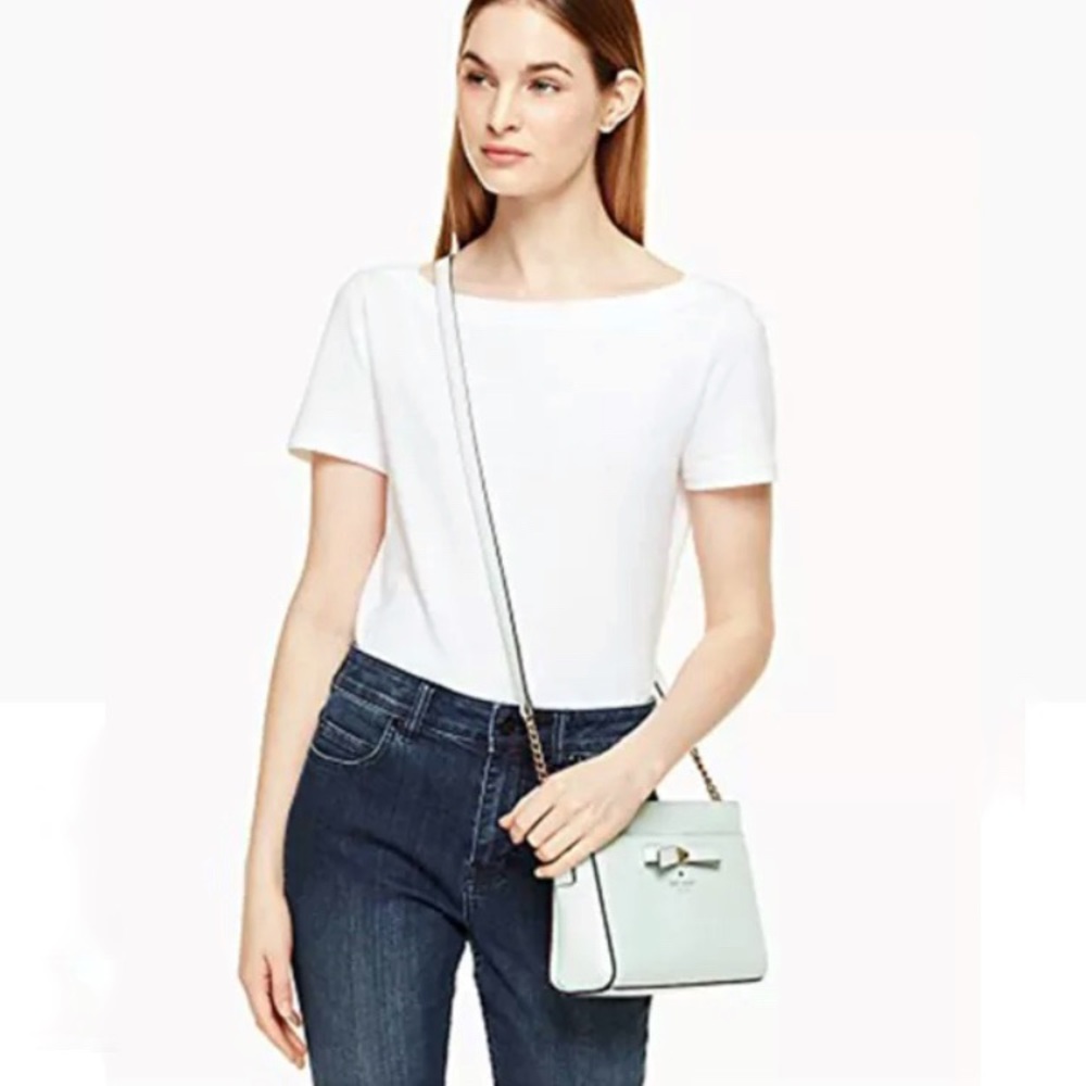 KATE SPADE TEXTURE LEATHER BOW CHAIN CROSSBODY